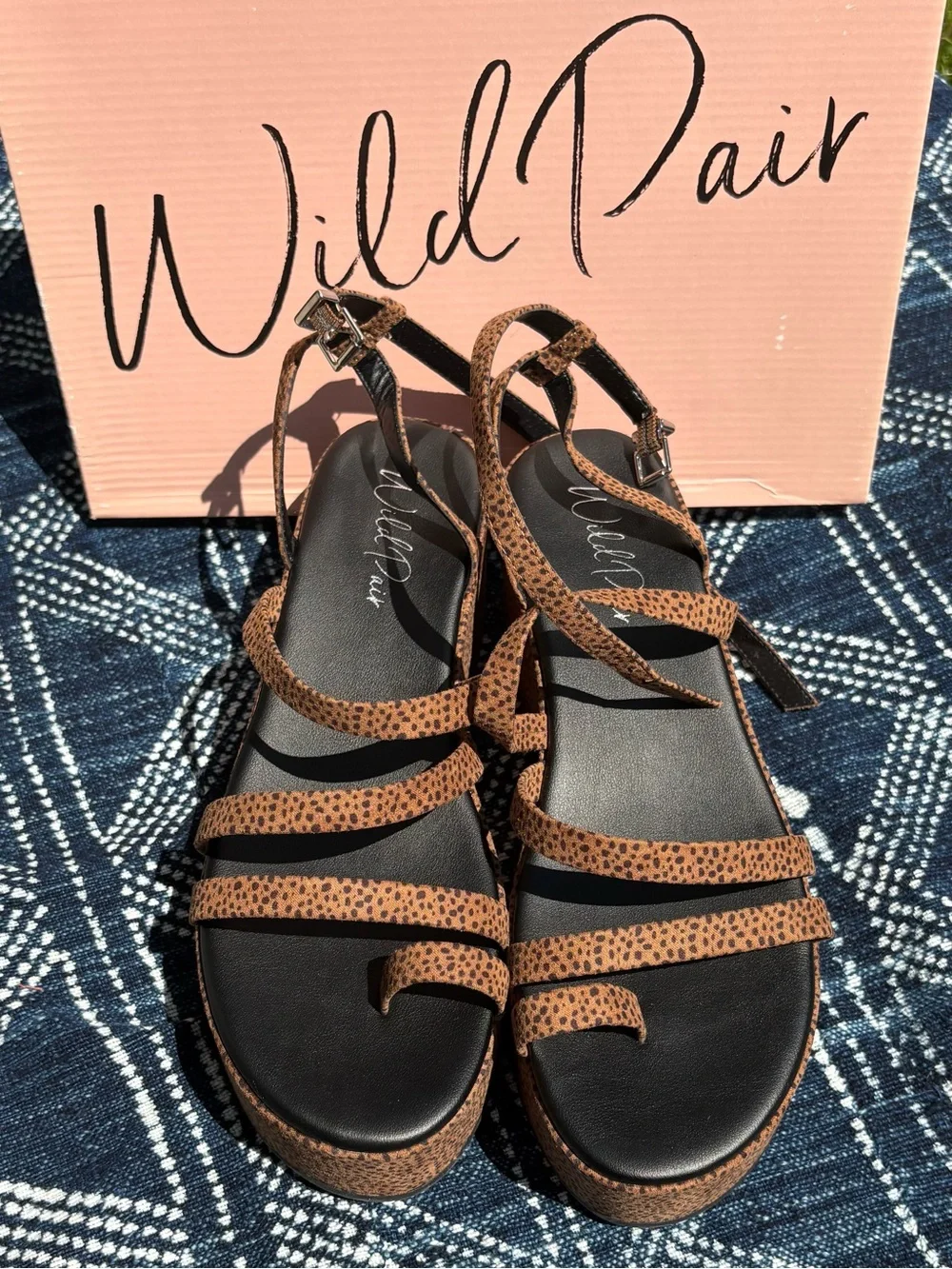 Wild Pair Dottye Women's Brown Leopard Print Platform Strappy Sandals, Size 10
